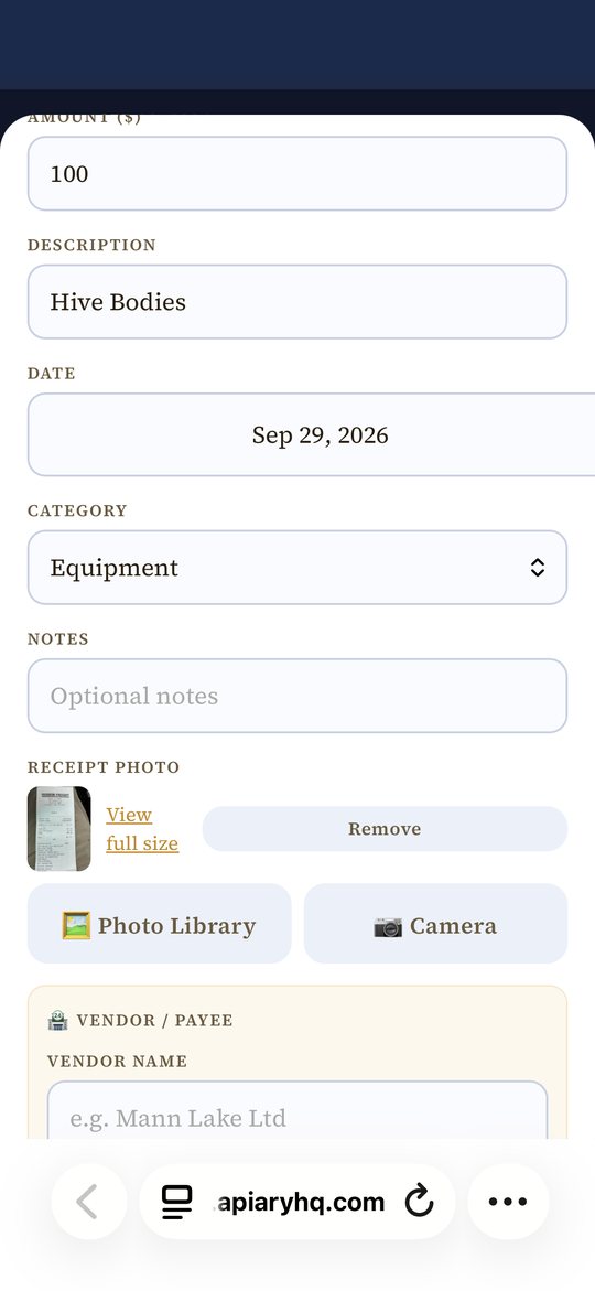 A transaction form with a receipt photo attached, showing a thumbnail, View full size link, and Remove button.